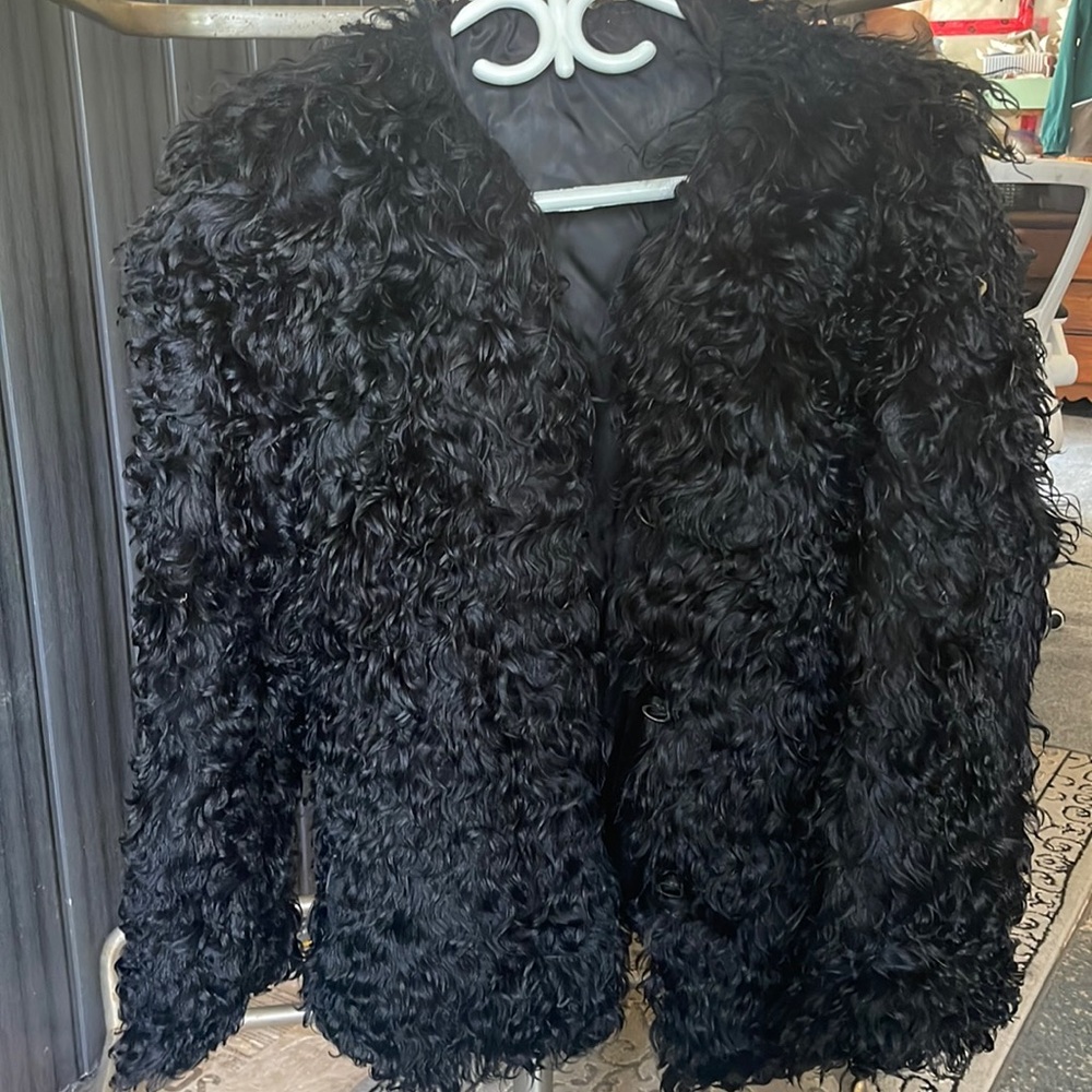 Black curly Lamb fur/wool coat